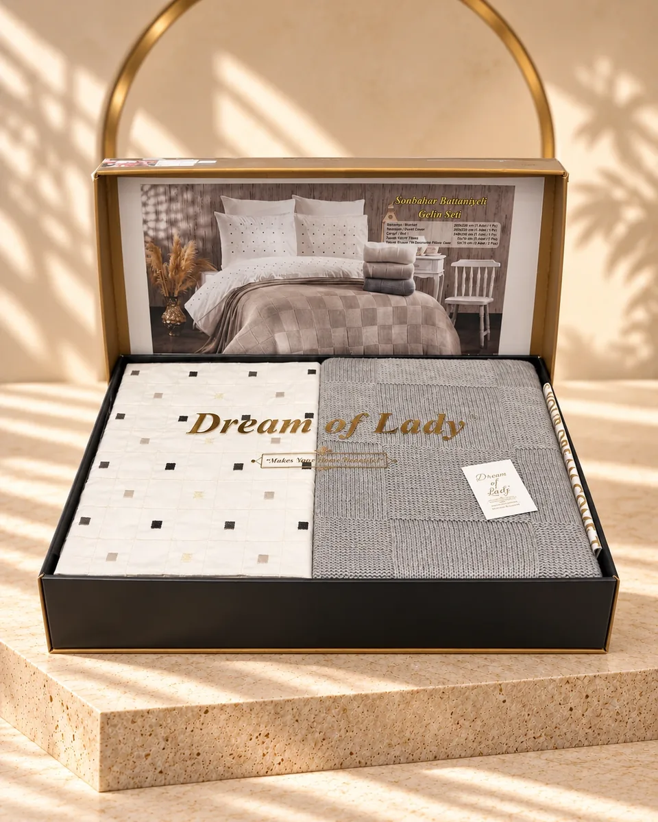 Dream of Lady طقم مفروشات عروس مع بطانية · مقاس مزدوج · Sonbahar · رمادي · رمادي · 1133