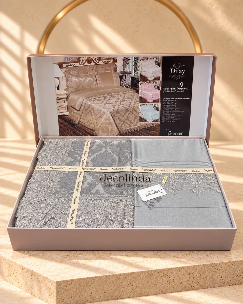 Şekerbibi / Decolinda طقم مفروشات العروس · مقاس مزدوج · Dilay · أزرق / فضي · أزرق / فضي · 4609