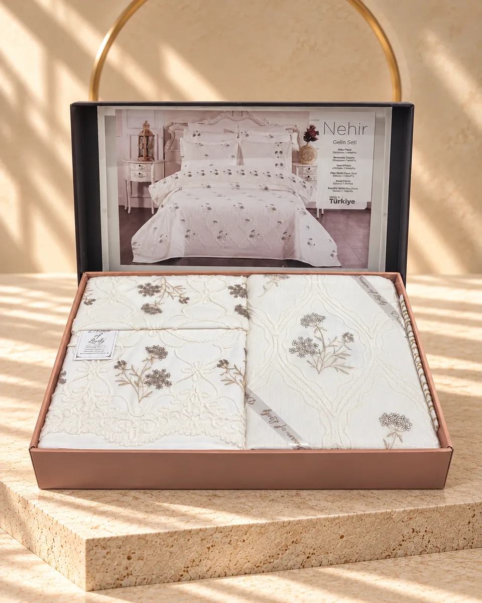 Dream of Lady طقم مفروشات العروس · مقاس مزدوج · Nehir · كريمي / بيج · كريمي / بيج · 6097
