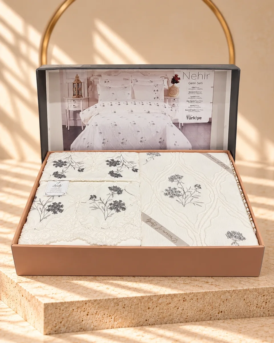 Dream of Lady طقم مفروشات العروس · مقاس مزدوج · Nehir · كريمي / رمادي · كريمي / رمادي · 6097