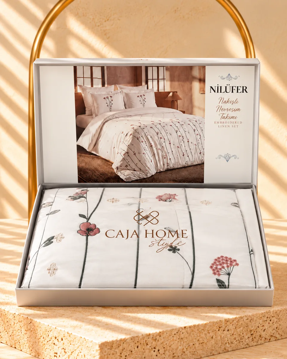 Caja Home طقم غطاء لحاف · مزدوج · Nilüfer · كريمي · كريمي · 1108