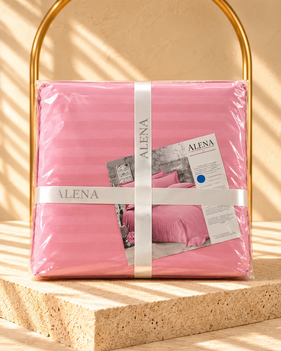 Alena طقم غطاء لحاف · مزدوج · Çizgili Micro Saten · وردي · 5185