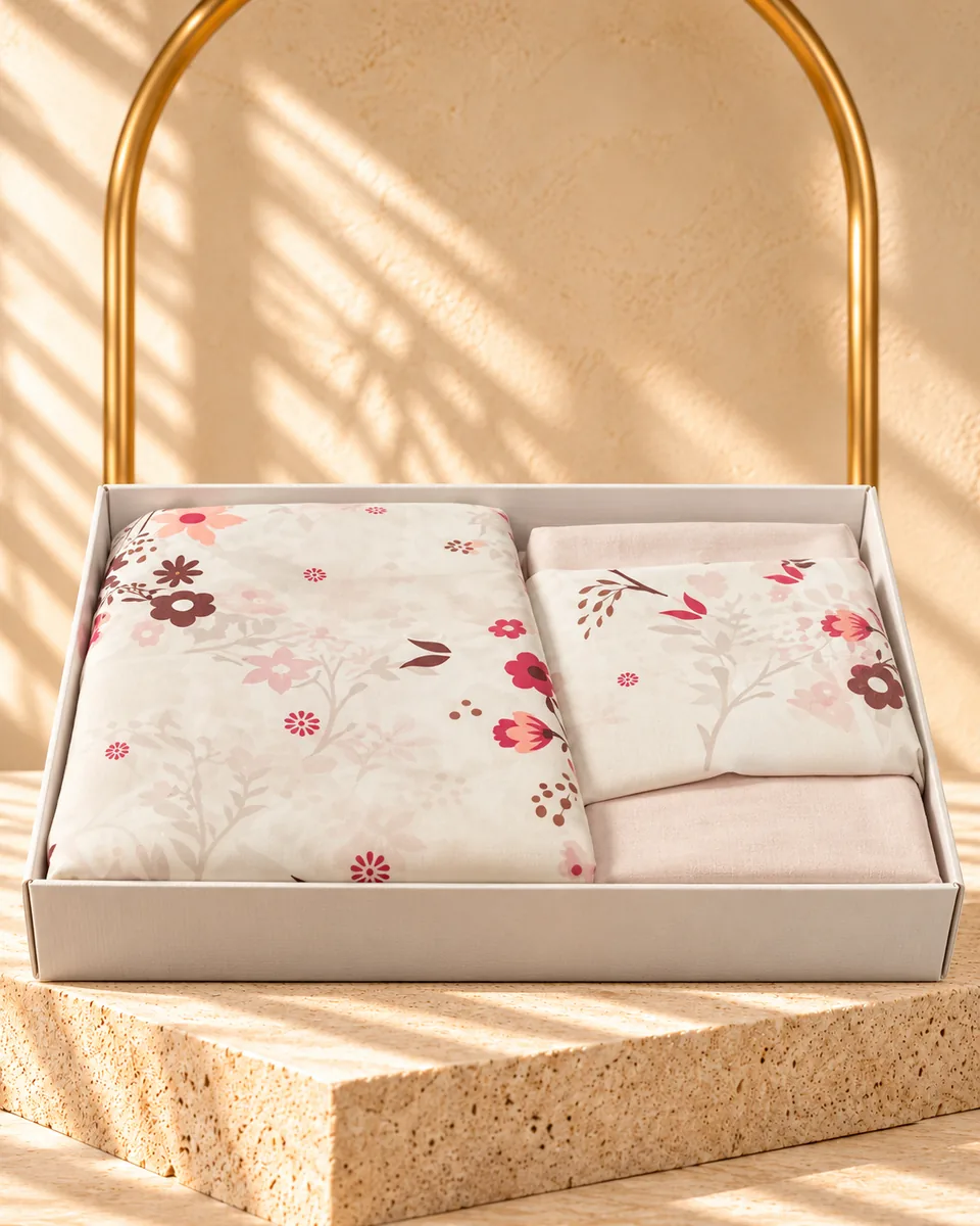 Zümrüt Bettwäsche-Set · Doppelbett · Çiçek · Rosa / Creme · 5398