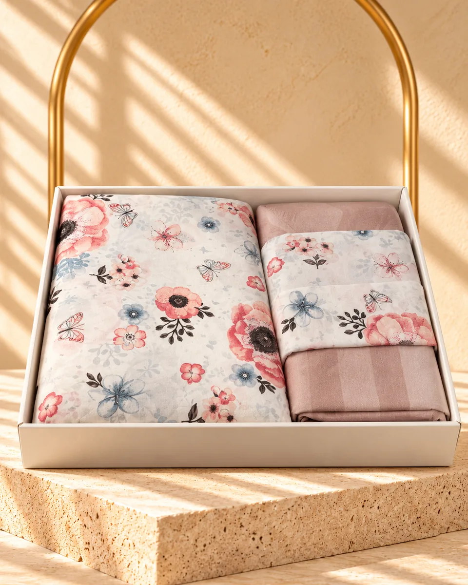 Zümrüt Bettwäsche-Set · Doppelbett · Çiçek ve Kelebek · Rosa / Blau · 5398