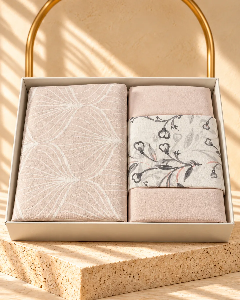 Zümrüt Bettwäsche-Set · Doppelbett · Yaprak · Beige / Creme · 5398