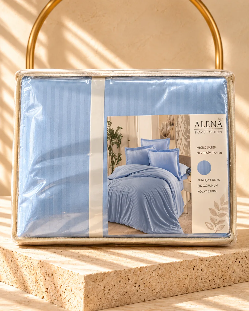 Alena Bettwäsche-Set · Einzelbett · Çizgili Micro Saten · Blau · 6032