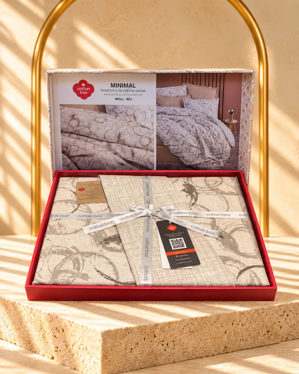 Cotton Box طقم لحاف بشرشف مطاطي · مزدوج · Minimal Moil · بيج · 6116