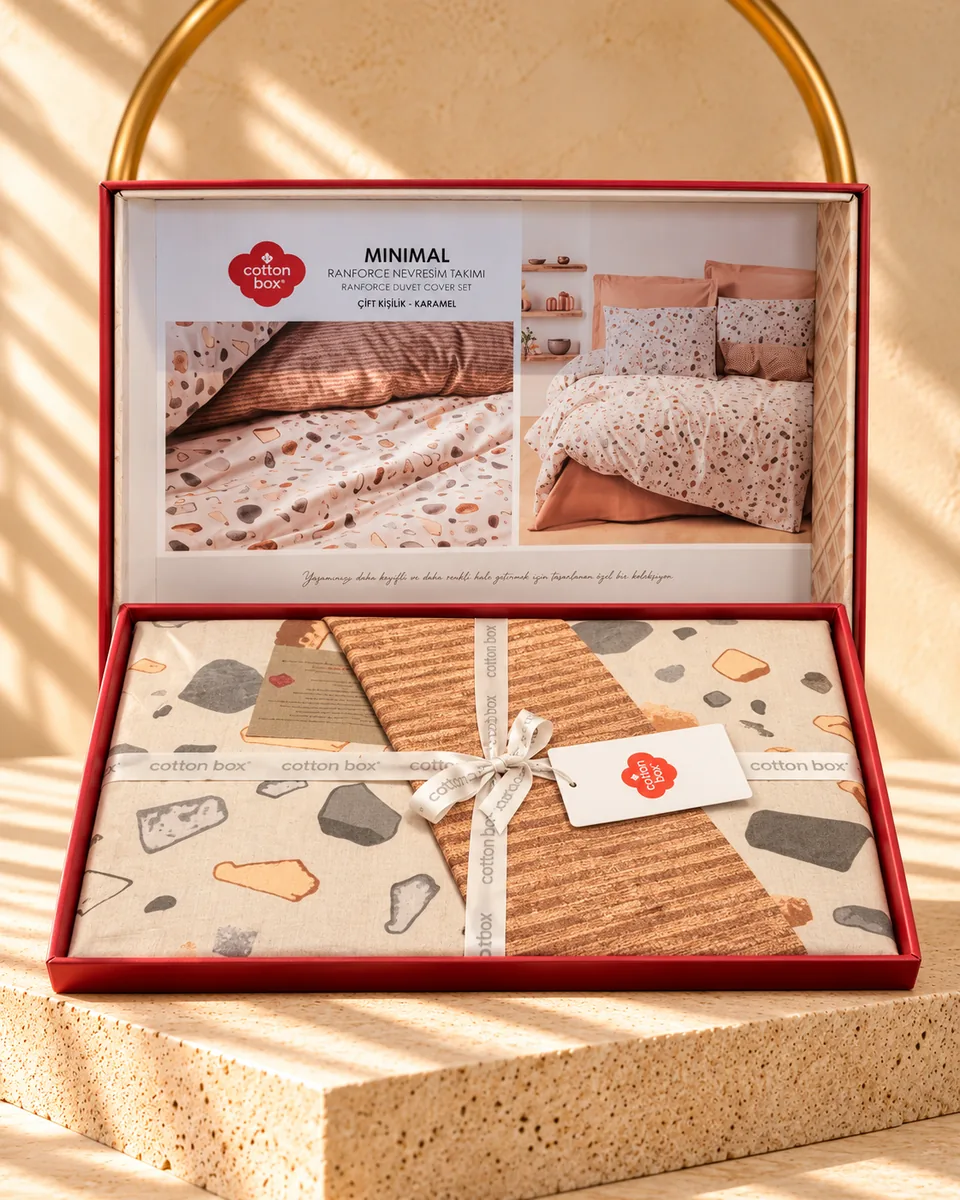 Cotton Box طقم لحاف بشرشف مطاطي · مزدوج · Minimal Oniks · كراميل · 6116