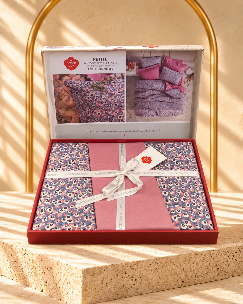Cotton Box طقم لحاف بشرشف مطاطي · مزدوج · Petite Penny · وردي غباري · 6116