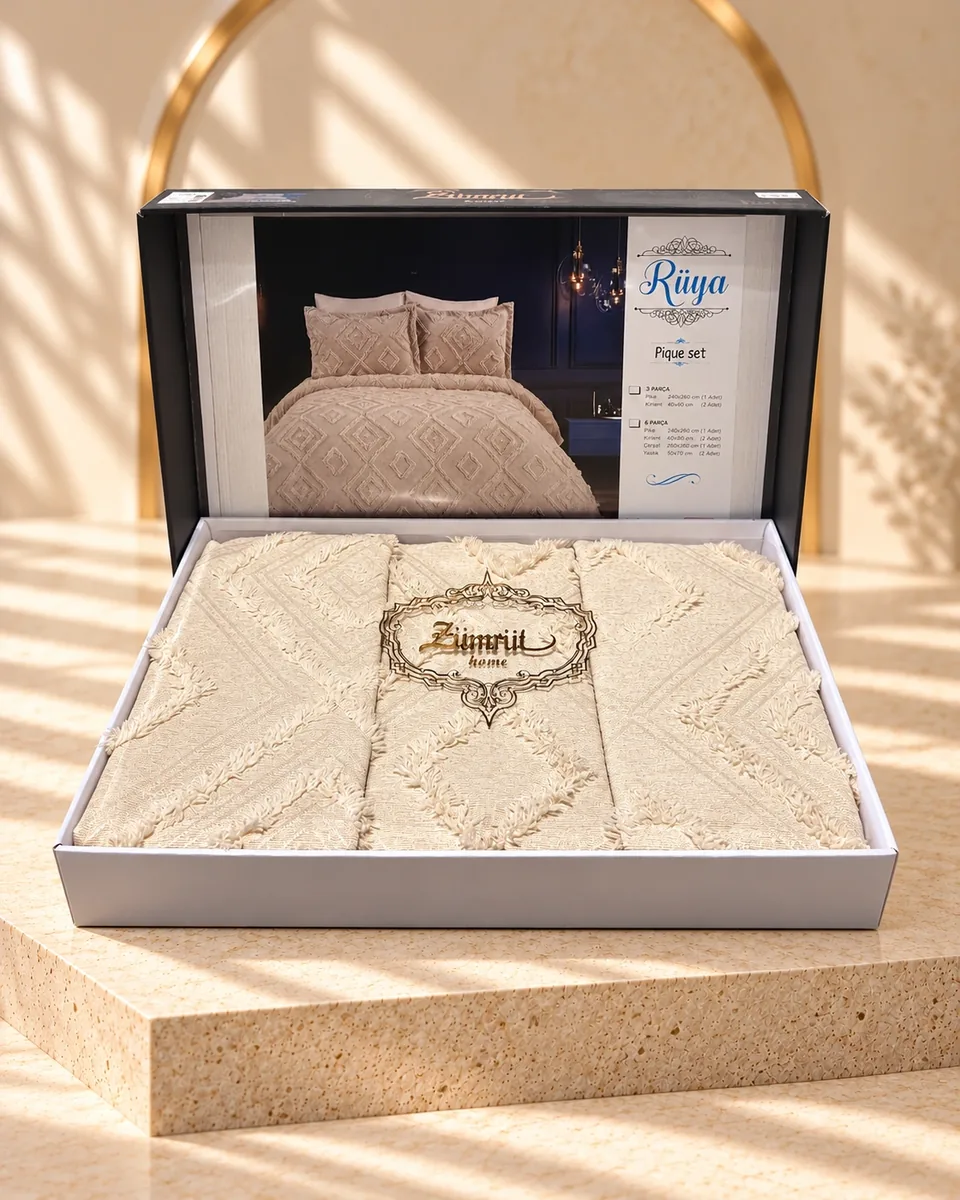 Zümrüt Home طقم غطاء سرير · مقاس مزدوج · Rüya · بيج · بيج · 1038