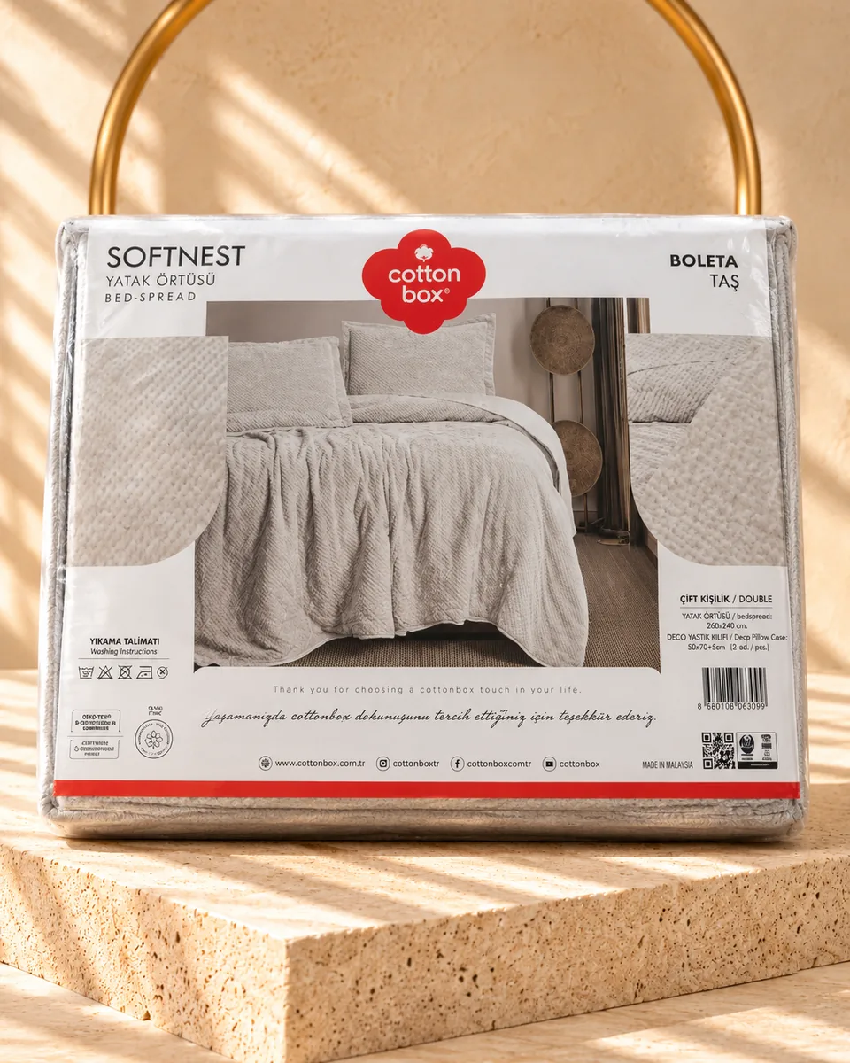 Cotton Box Tagesdecke · Doppelbett · Softnest Boleta · Stein · 1290