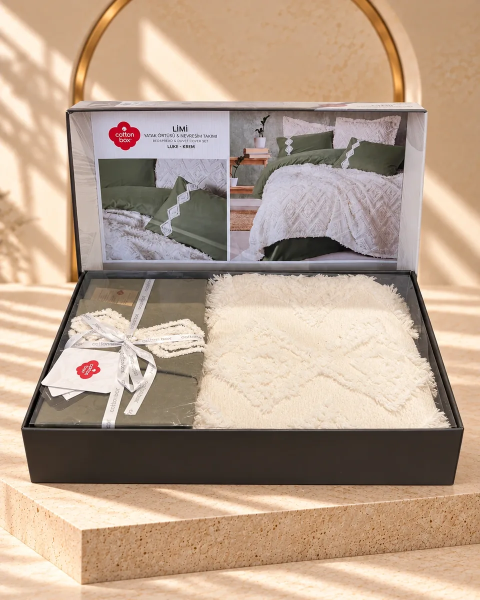 Cotton Box طقم غطاء سرير وغطاء لحاف · مقاس فردي · Limi Luke · كاكي / كريمي · كاكي / كريمي · 1293