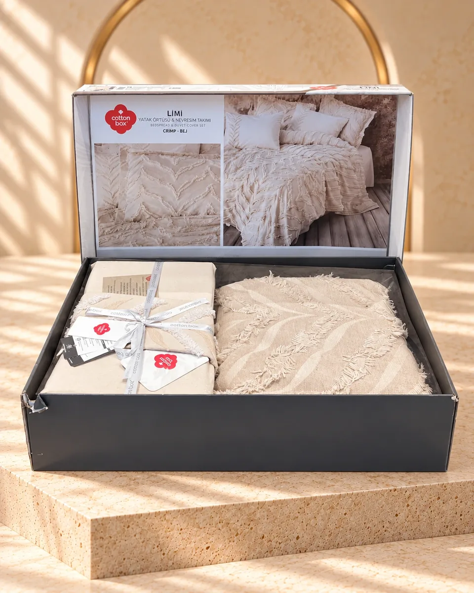 Cotton Box طقم غطاء سرير وغطاء لحاف · مقاس مزدوج · Limi Crimp · بيج · بيج · 1294