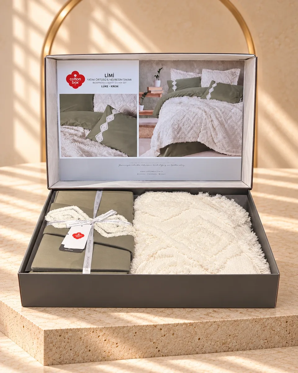 Cotton Box طقم غطاء سرير وغطاء لحاف · مقاس مزدوج · Limi Luke · كاكي / كريمي · كاكي / كريمي · 1294