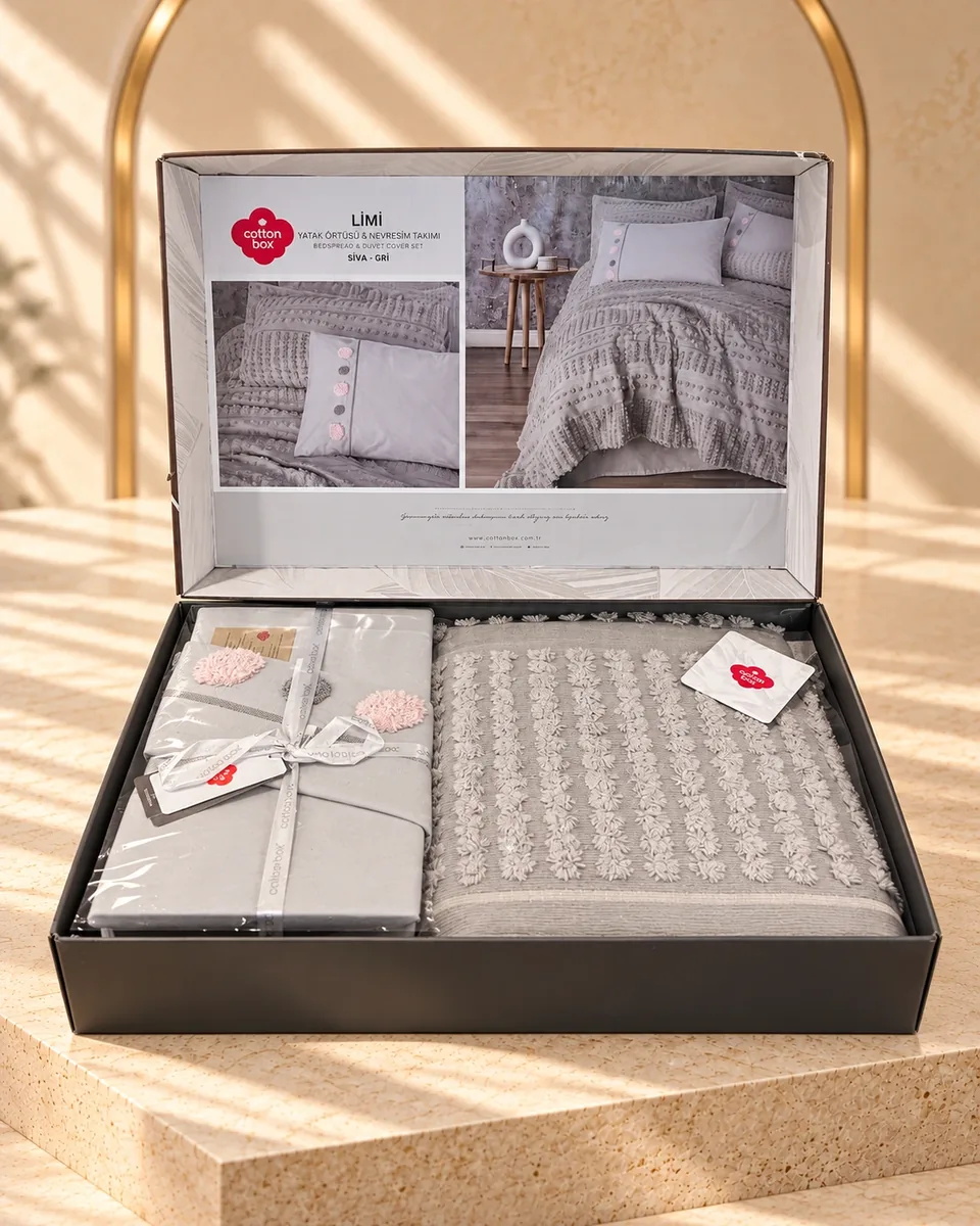 Cotton Box طقم غطاء سرير وغطاء لحاف · مقاس مزدوج · Limi Siva · رمادي · رمادي · 1294
